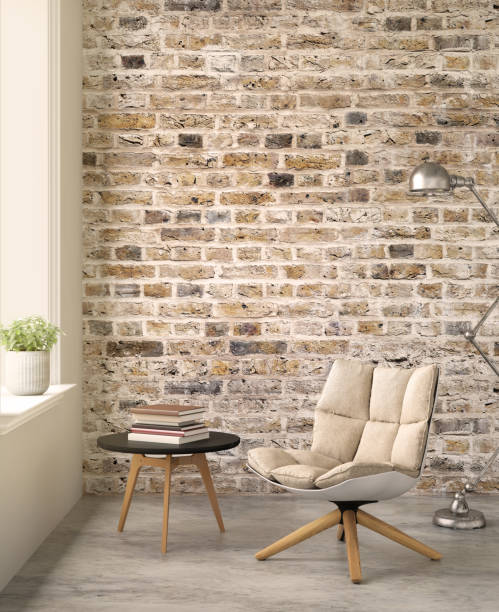 Interior hipster brick wall with chair and a table