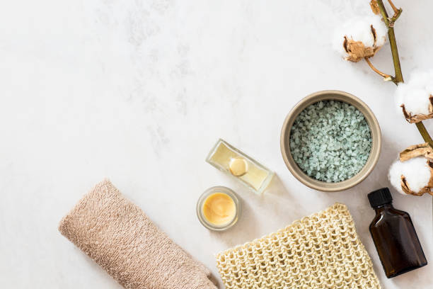 istock Organic spa cosmetic on marble background 801745432