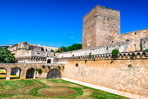 Bari, Italy. Swabian Castle, Castello Svevo, medieval architecture of Puglia capital city.