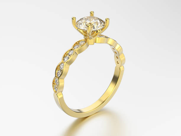 istock 3D illustration yellow gold ring with diamonds with reflection 801761844