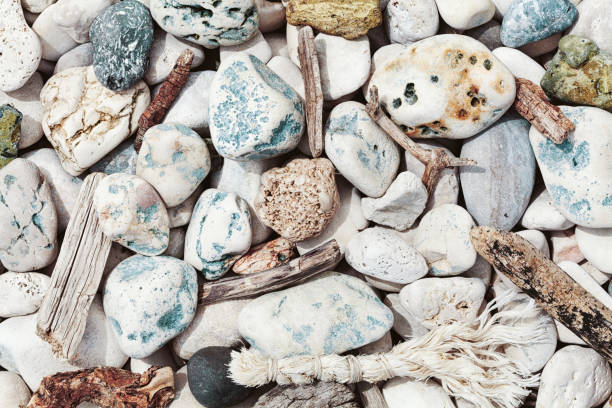 istock Different stone and marine wood textures for sea theme. 801765188