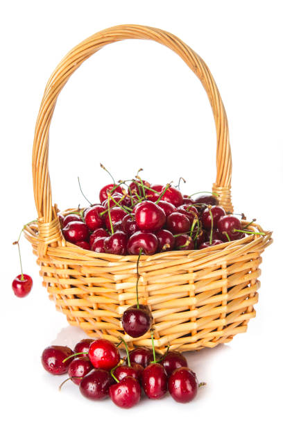 istock Basket with cherries isolated on a white background 801773630