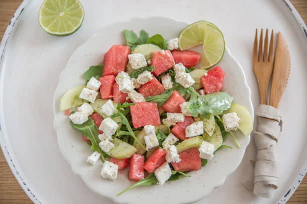 istock Salad with watermelon, cucumber and feta 801774314