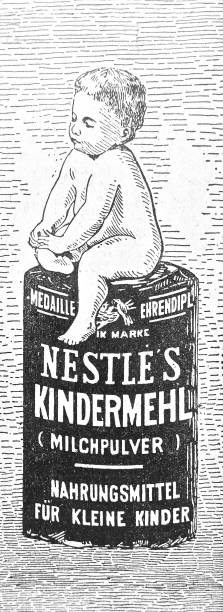 vintage ad für nestle kinder mehl - nestle stock-grafiken, -clipart, -cartoons und -symbole
