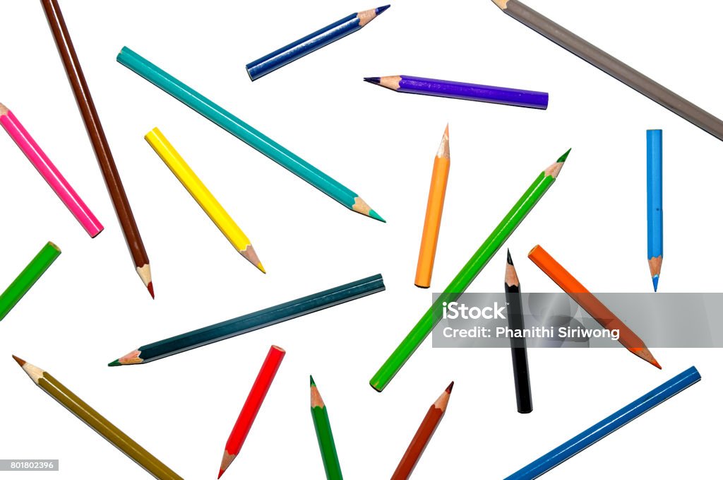 Color pencil on white background Color pencil and pencil on white background for isolate and cut out the background, Stationery, Color pencil and shavings Colored Pencil Stock Photo