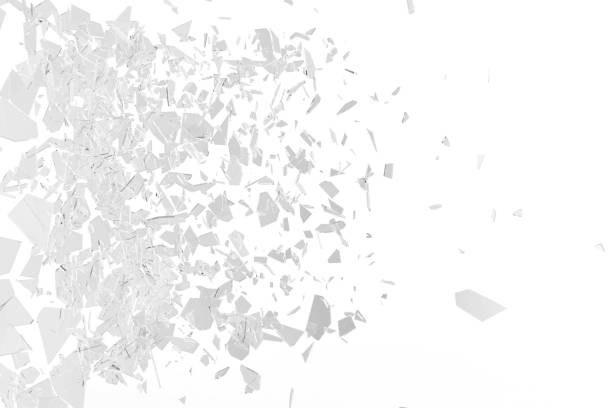 istock Broken window pane or front door glass background. Broken glass background isolated on white. 3d rendering 801818376