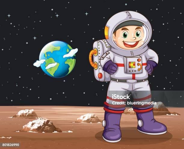 Astronaut Standing On Planet Stock Illustration - Download Image Now - Adult, Art, Astronaut