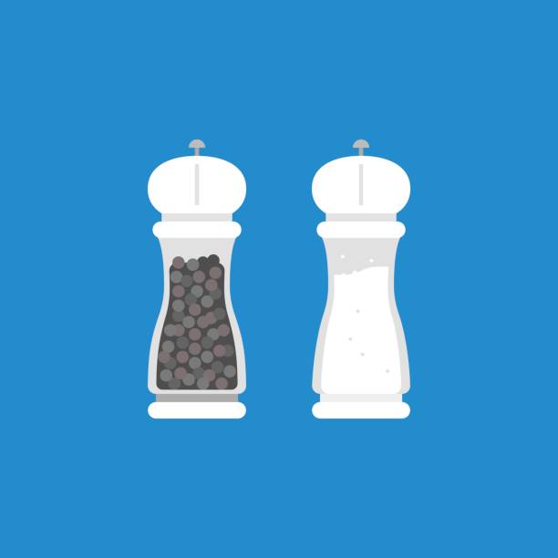 고추 분쇄기 그리고 소금 분쇄기 - salt shaker salt pepper shaker pepper stock illustrations