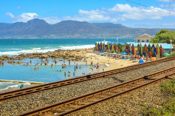 the muizenberg beach - cape town beach crowd people imagens e fotografias de stock