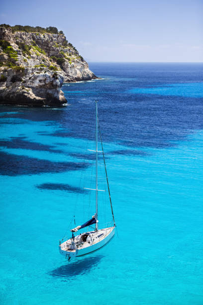 Beautiful bay with sailing boats, Menorca island, Spain