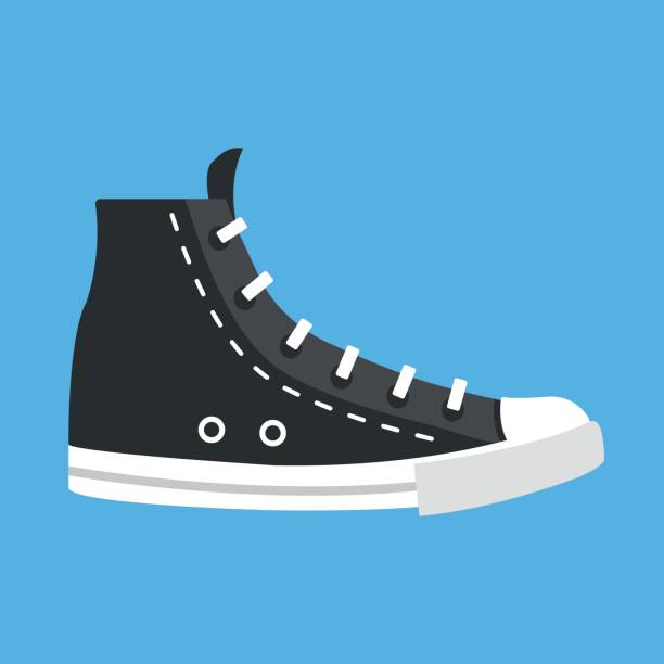 Black high top canvas shoe icon. Casual high-top trainers. Flat design. Vector illustration Black high top canvas shoe icon. Casual high-top trainers. Flat design. Vector illustration high tops stock illustrations