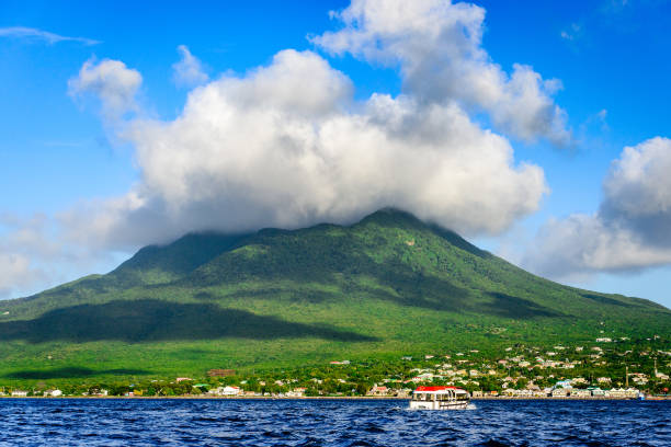 The Nevis Volcano Nevis Peak, A volcano in the Caribbean. west indies stock pictures, royalty-free photos & images