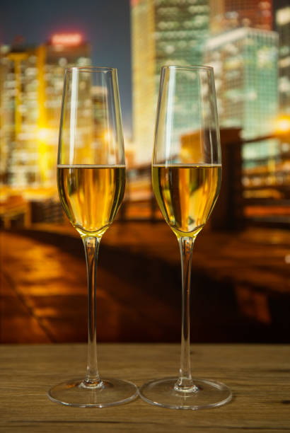 istock Champagne with city background 801876786
