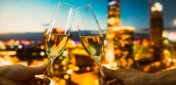 istock Champers with city skyline 801877774