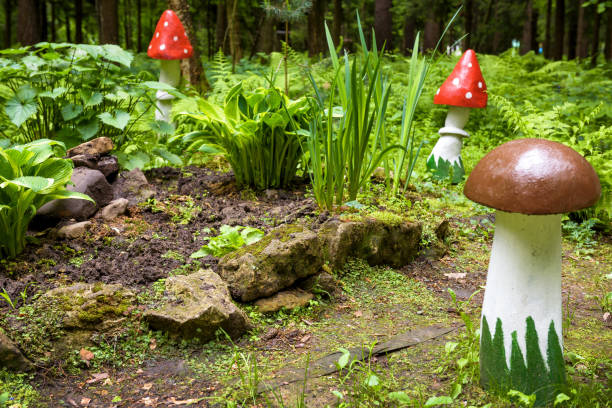 istock Landscaping with a wooden mushroom 801880930