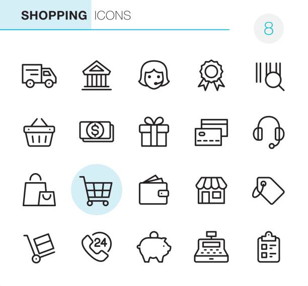 illustrations, cliparts, dessins animés et icônes de shopping - icônes perfect pixel - cash register e commerce technology shopping cart