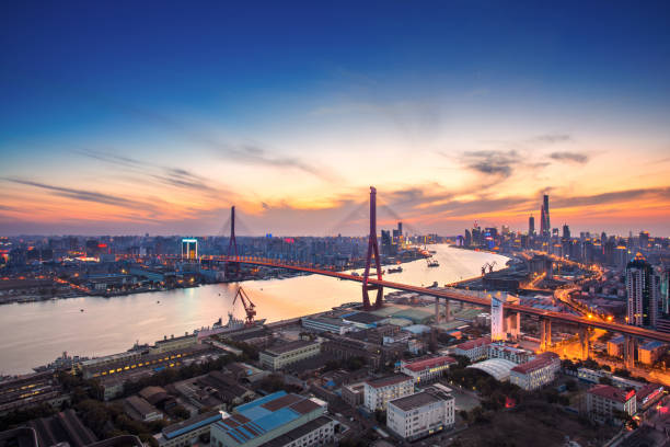 istock Aerial View of Modern bridge in Shanghai 801888380
