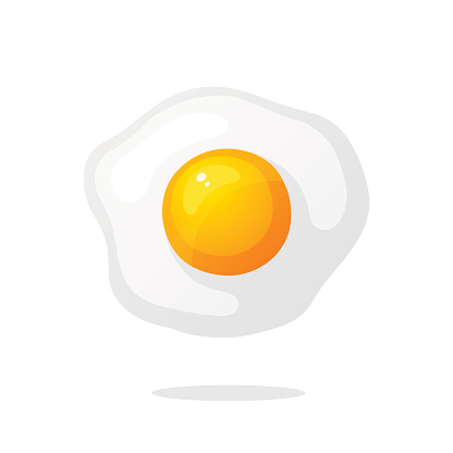 Vector illustration in flat style. One fried egg. Decoration for greeting cards, prints for clothes, posters, menus