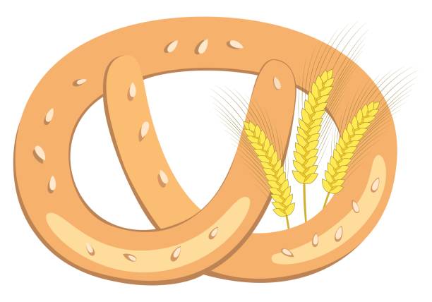 ilustraciones, imágenes clip art, dibujos animados e iconos de stock de orejas de trigo al horno pretzel. - pretzel sesame vector snack