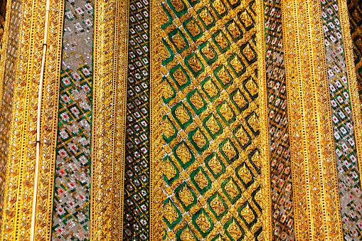golden Thai architecture decorate at emerald buddha temple Bangkok, Thailand (Wat Phra Kaeo)