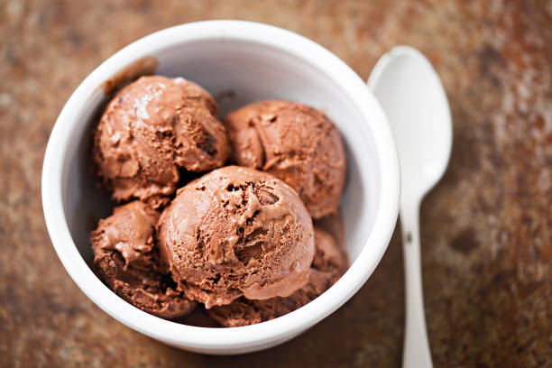 istock Chocolate ice cream in white bowl 801939702