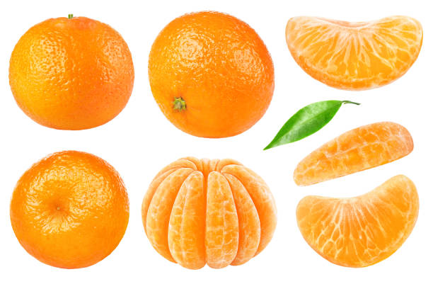 isolated tangerine collection - peeled juicy food ripe imagens e fotografias de stock