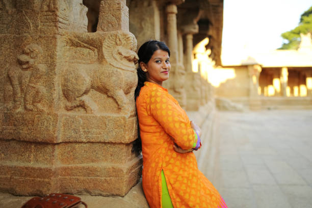 istock Female Tourist at Ancient Temple 801961542