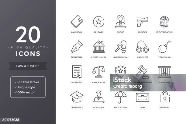 Law Icons Stock Illustration - Download Image Now - Lawyer, Line Icon, Weight Scale