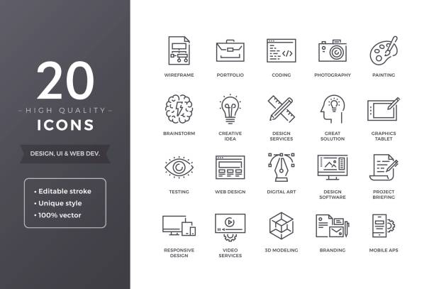 ikony projektu - interface icons business concepts ideas stock illustrations