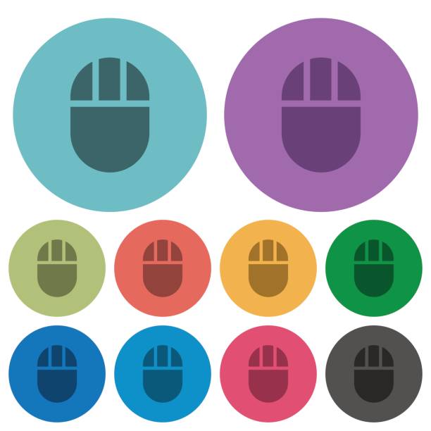 Three buttoned computer mouse color darker flat icons Three buttoned computer mouse darker flat icons on color round background infra shape stock illustrations