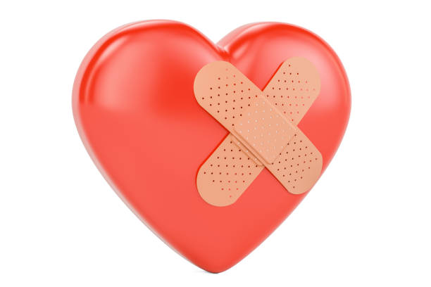 istock Broken heart with adhesive plaster, 3D rendering isolated on white background 801990172