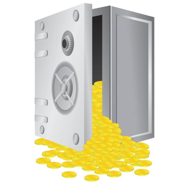 sicher mit offenen tür. - coin bank cash box safety deposit box lock stock-grafiken, -clipart, -cartoons und -symbole