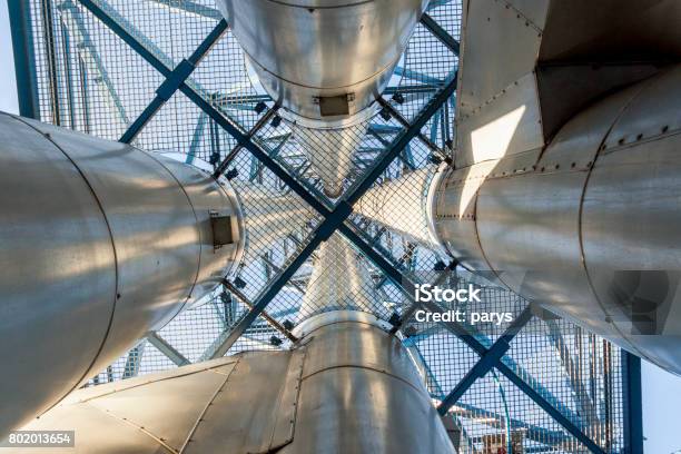 Fumes Installation Coal Power Station Stock Photo - Download Image Now - Power Station, Blue, Building Exterior