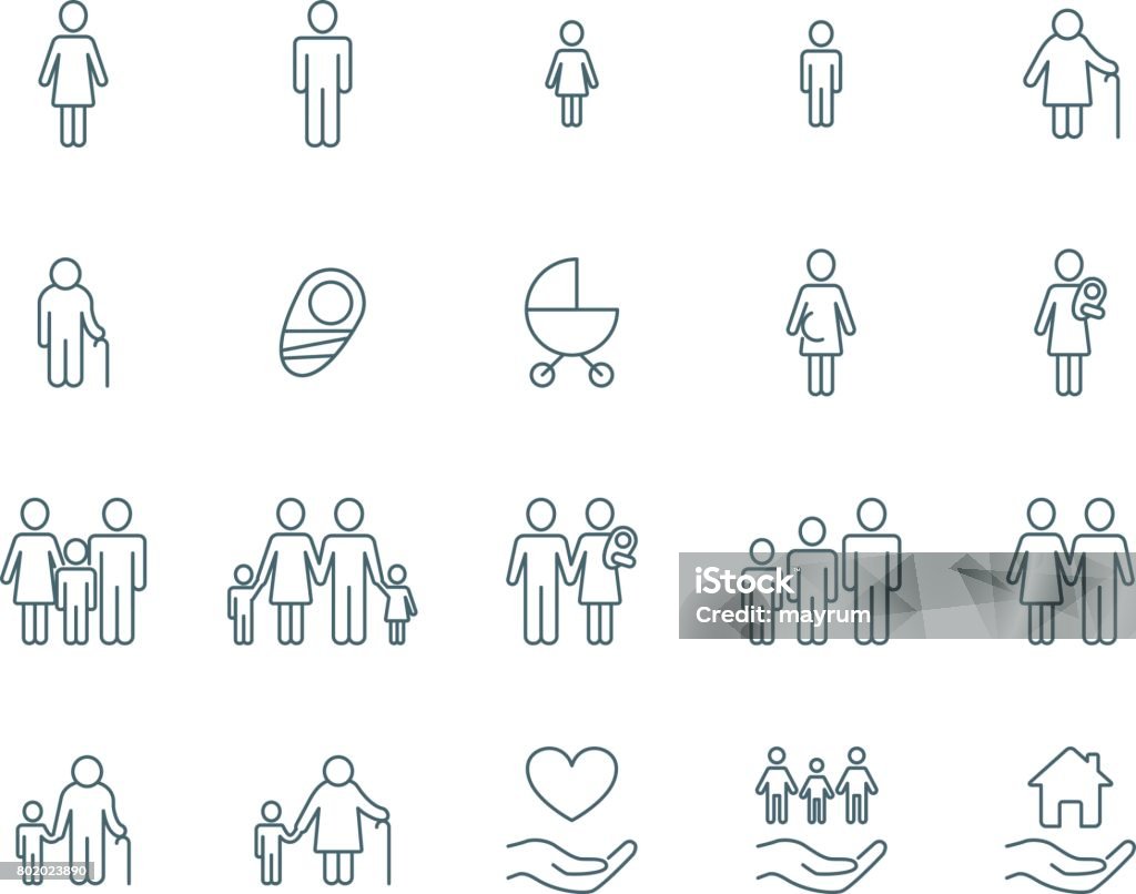 Family vector icons Family vector icons set simple linear style Family stock vector