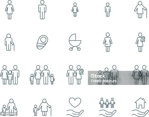 Family Vector Icons Stock Illustration - Download Image Now - Family, Child, Line Icon