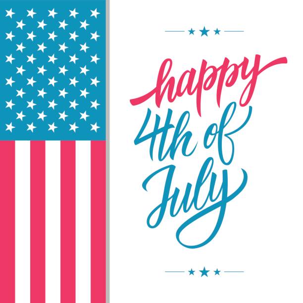 счастливый 4 июля сша день независимости поздравительная открытка с американским национальным флагом и ручной надписи текст дизайна. - greeting card greeting fourth of july national holiday stock illustrations