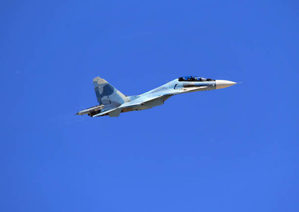 istock Side view of fighter in flight 802035972