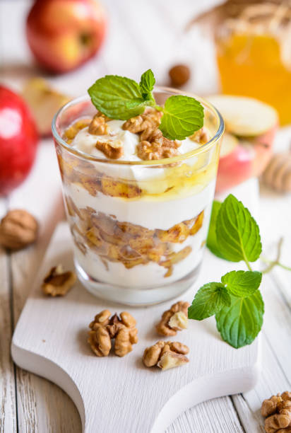 istock Apple dessert with ricotta, walnut, cinnamon and honey 802047622