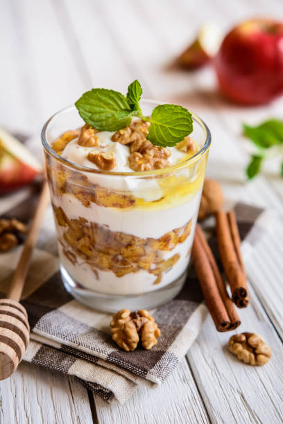 istock Apple dessert with ricotta, walnut, cinnamon and honey 802047958