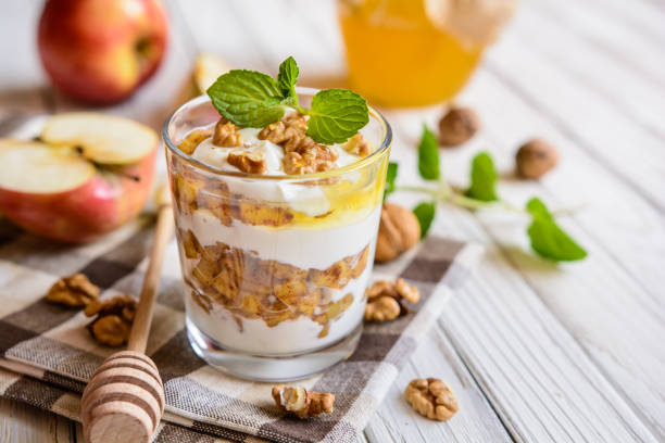 istock Apple dessert with ricotta, walnut, cinnamon and honey 802048118