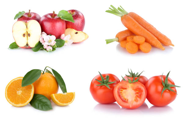 istock Fruits and vegetables collection apples oranges carrots tomatoes vegetable food 802054046