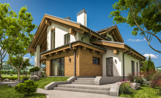 istock 3d rendering of modern cozy house in chalet style 802071392