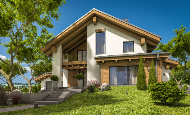 istock 3d rendering of modern cozy house in chalet style 802071394
