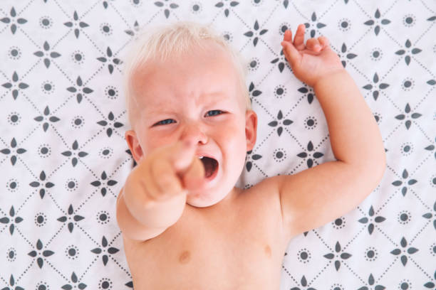 istock Crying angry little boy in bed. 802071626
