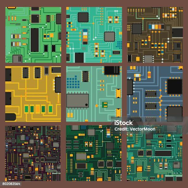 Computer Chip Technology Processor Circuit Motherboard Information System Vector Illustration Stock Illustration - Download Image Now