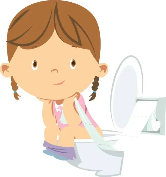 Vector illustration of Little girl and toilet