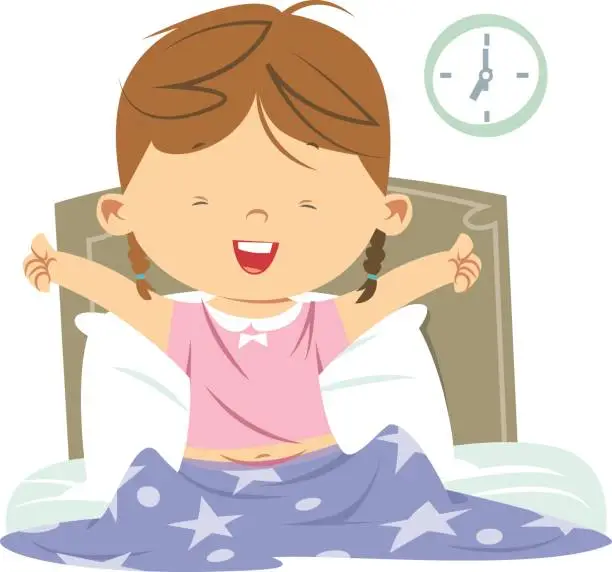 Vector illustration of Little girl waking up