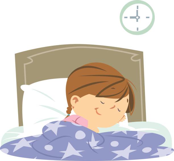 illustrazioni stock, clip art, cartoni animati e icone di tendenza di bambina che dorme - baby sleeping bedding teddy bear