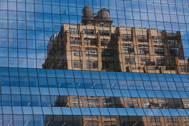 istock Close up deatil of building exterior with refelection 802107496