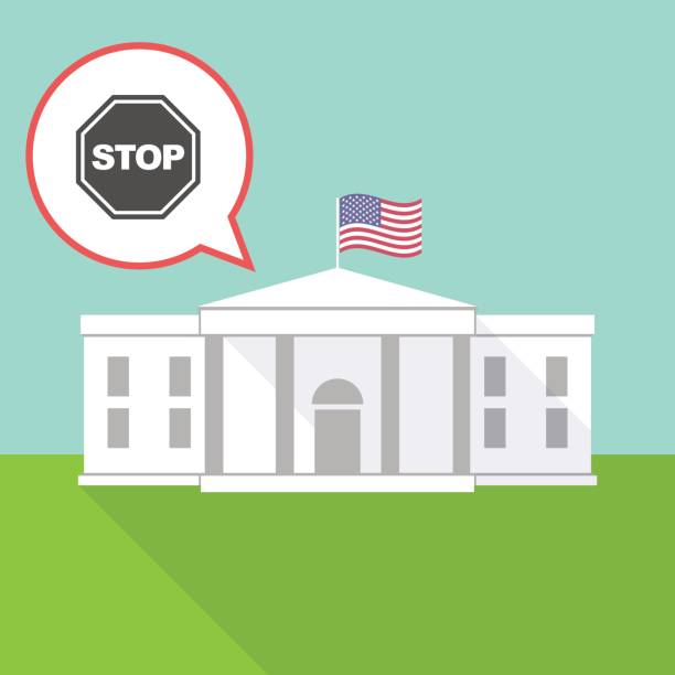 The White House with a stop signal Illustration of the White House with a comic balloon and a stop signal octagon house stock illustrations